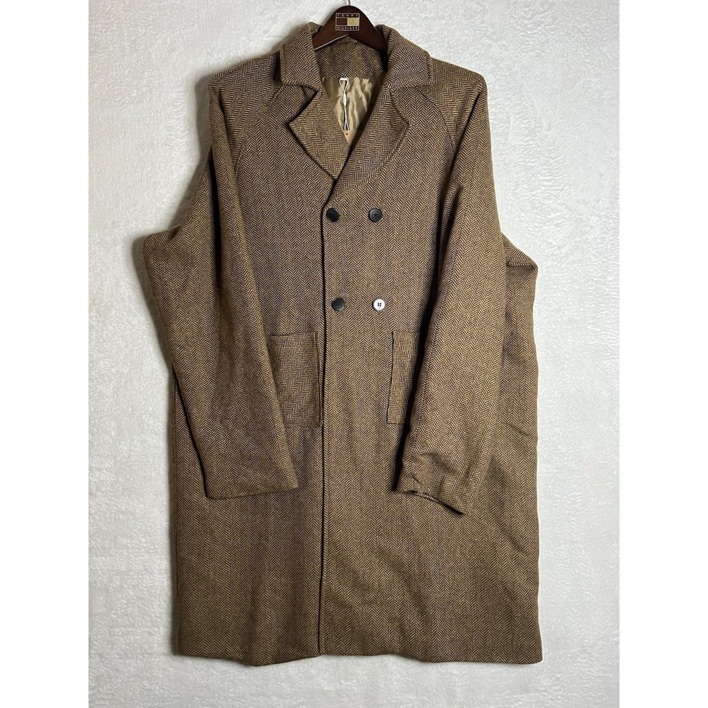 Men's‎ 3XL Herringbone Wool Blend Overcoat Brown Double Breasted Coat